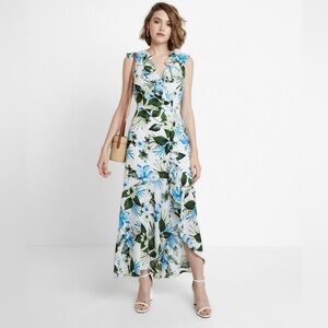Banana Republic Tropical Floral Print Ruffle Faux Wrap Maxi Dress Size 6 NWT